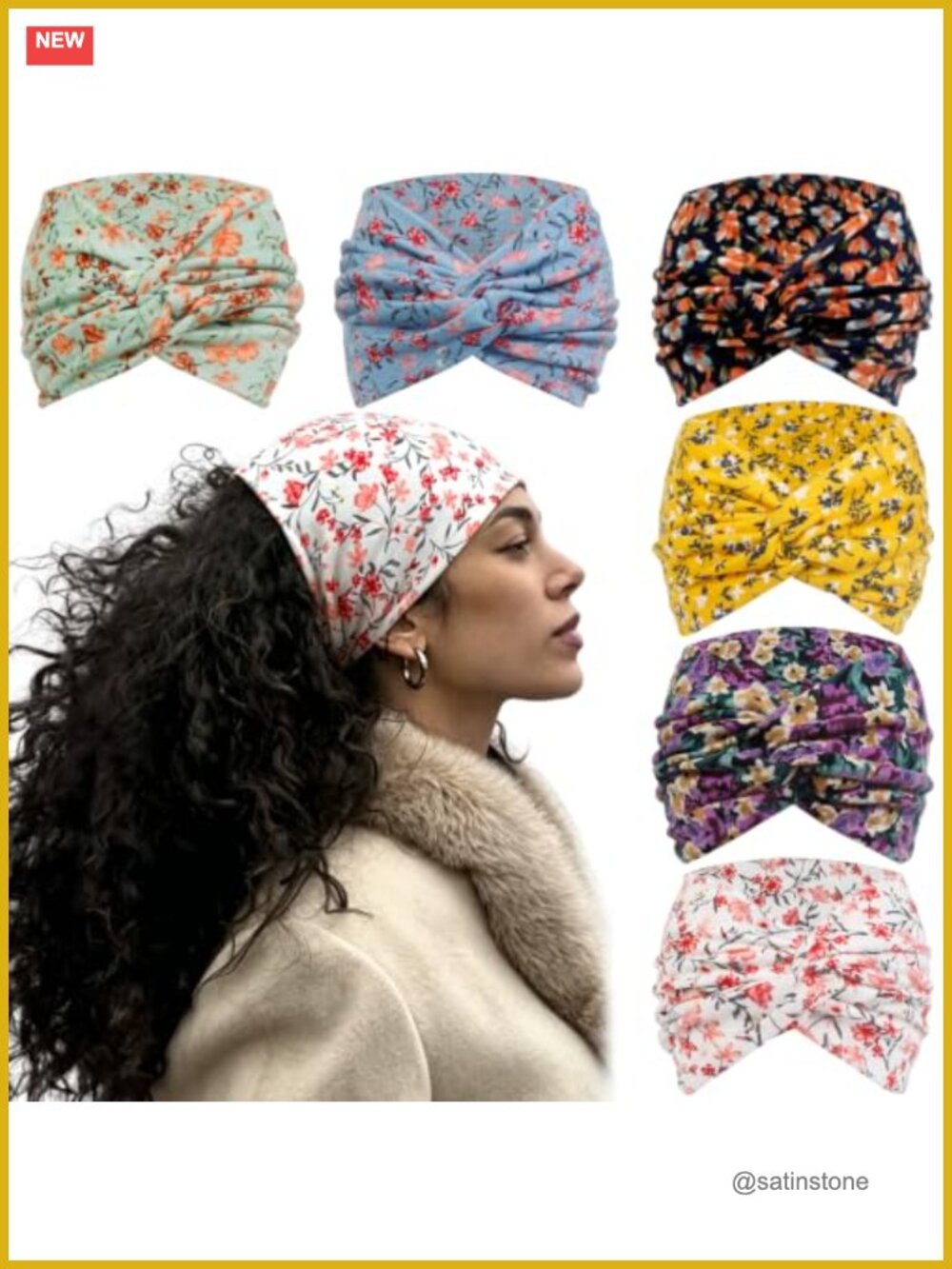 7 Inch Extra Wide Headbands for Women 6 Pc Floral Turban Hairbands